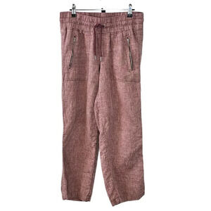 Athleta Womens Cabo Linen Wide Leg Pant Size 6P 100% Linen Tawny Rose Tie Waist